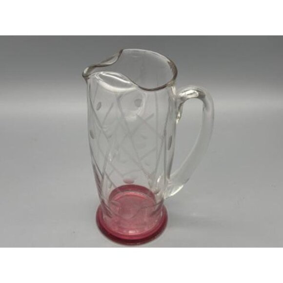 Vintage Mid Century Modern Pink Base Etched Cocktail Pitcher - Picture 5 of 8